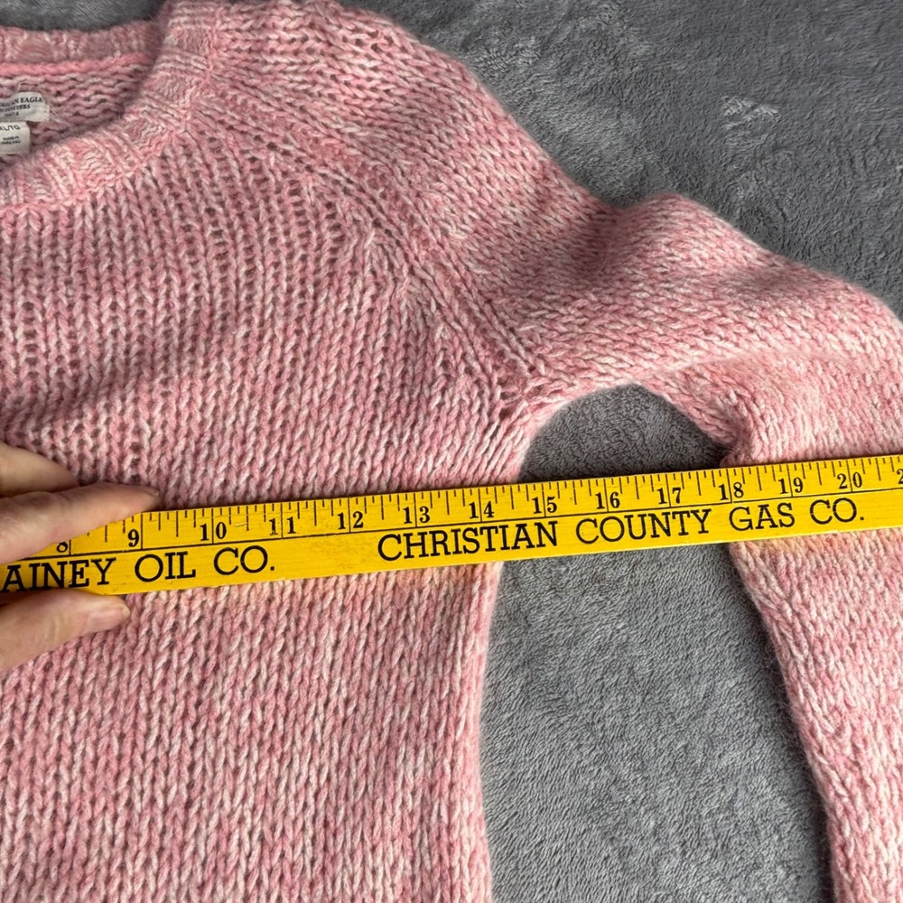 American Eagle Sweater Junior XL Pink Angora Wool Blend Marled Chunky Knit Sheer - Picture 6 of 9